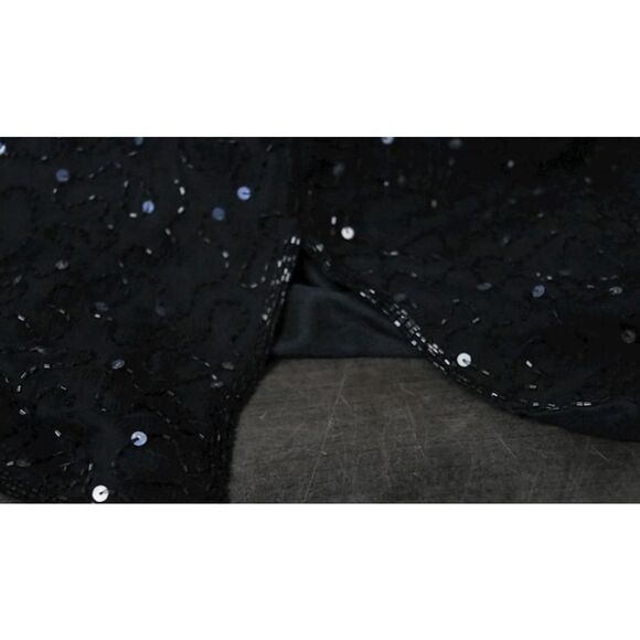 Laurence Kazar Black Sequins Silk Beaded Dress Size Medium Petite - Picture 7 of 12